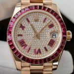 Đồng Hồ Rolex DateJust Nữ Chế Tác Bọc Vàng Thật + Ruby Baguette + Moissanite 31mm (2)