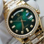 Đồng Hồ Rolex Day-Date Chế Tác Mặt Xanh Ombre Bọc Vàng Thật + Đính Kim Cương Moissanite 36mm (2)