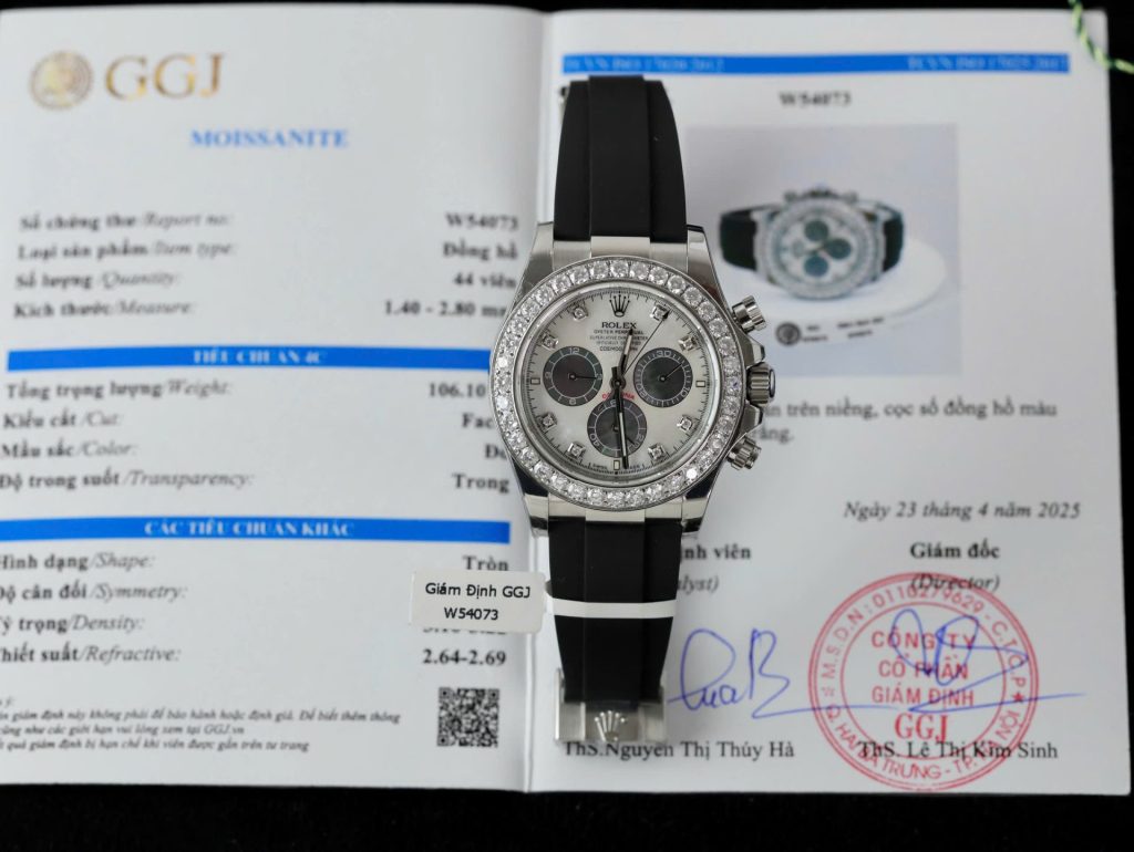 Đồng Hồ Rolex Daytona Chế Tác Mặt MOP Cọc Số + Vành Độ Kim Cương Moissanite 40mm (8)