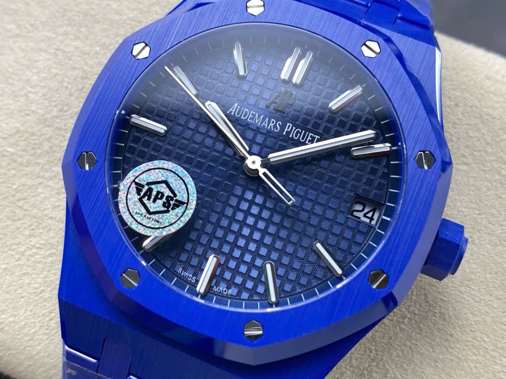 Đồng Hồ Audemars Piguet Royal Oak 15500 Gốm Xanh Replica 11 Nhà Máy APS 41mm (9)