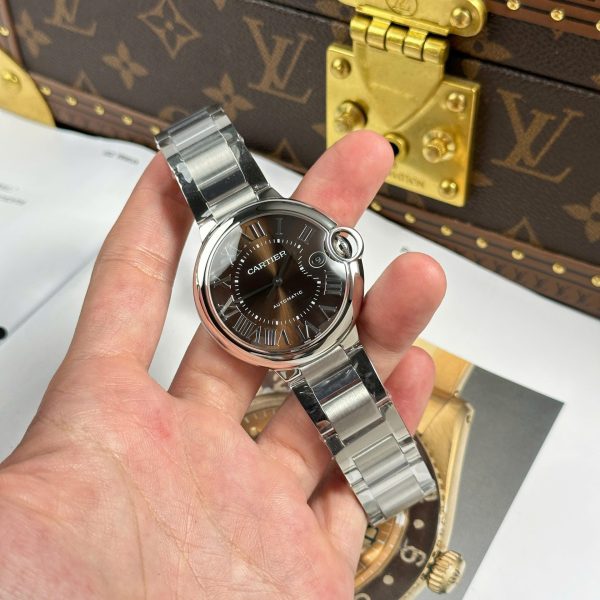 Đồng Hồ Cartier Ballon Bleu Rep Cao Cấp Mặt Nâu Dây Kim Loại Xưởng AF 40mm (2)
