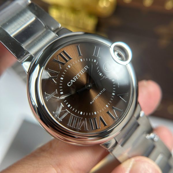 Đồng Hồ Cartier Ballon Bleu Rep Cao Cấp Mặt Nâu Dây Kim Loại Xưởng AF 40mm (2)