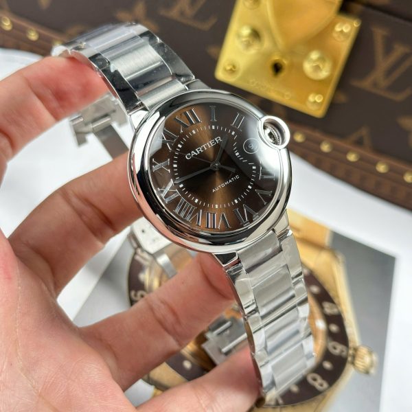Đồng Hồ Cartier Ballon Bleu Rep Cao Cấp Mặt Nâu Dây Kim Loại Xưởng AF 40mm (2)