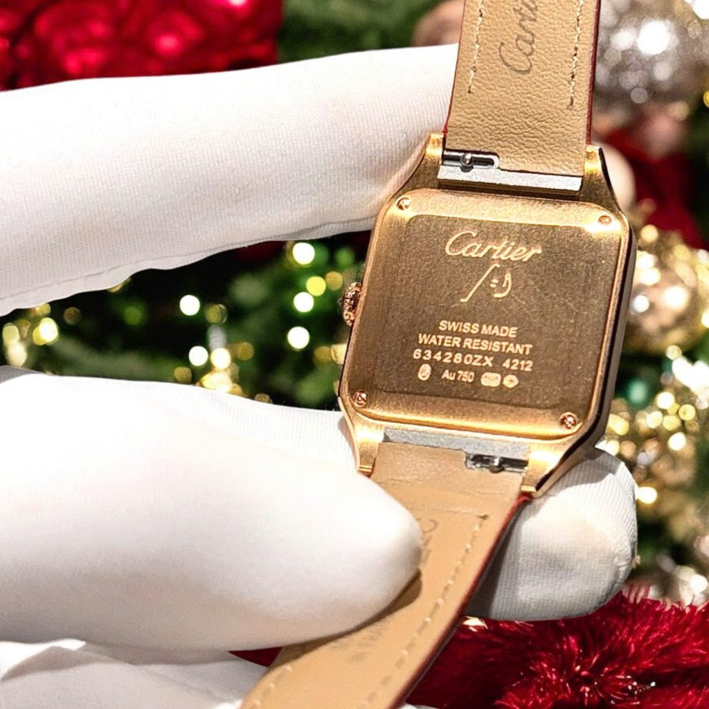 Đồng Hồ Cartier Santos Dumont WJSA0017 Màu Đỏ Chế Tác Bọc Vàng + Kim Cương Moissanite 33x38mm (2)