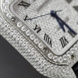 Đồng Hồ Cartier Santos Nữ Chế Tác Đính Full Kim Cương Moissanite Dây Da 35mm (2)