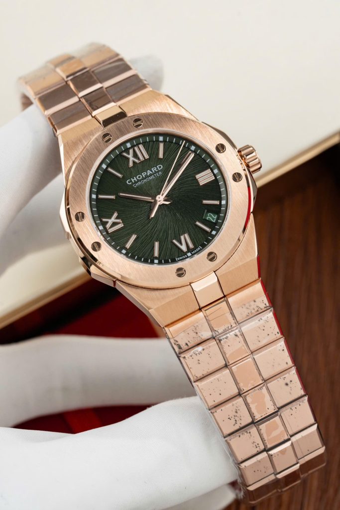 Đồng Hồ Chopard Alpine Eagle Rep 11 Mạ Vàng Hồng Mặt Xanh Lá Cây GHF 41mm (2)