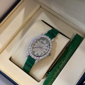 Đồng Hồ Chopard Nữ Màu Xanh lá Cây Chế Tác Đính Kim Cương Moissanite Hong Kong 34mm (2)