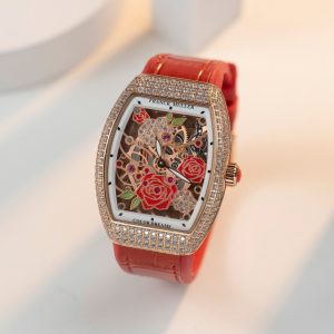 Đồng Hồ Franck Muller Replica 11 Vanguard V32 Skeleton Mặt Hoa Màu Đỏ 36mm (2)