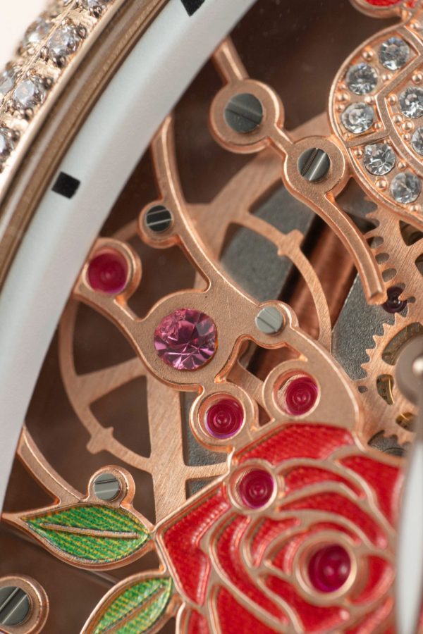Đồng Hồ Franck Muller Replica 11 Vanguard V32 Skeleton Mặt Hoa Màu Đỏ 36mm (2)