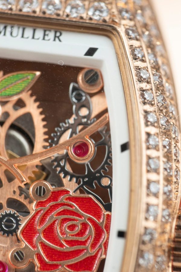 Đồng Hồ Franck Muller Replica 11 Vanguard V32 Skeleton Mặt Hoa Màu Đỏ 36mm (2)