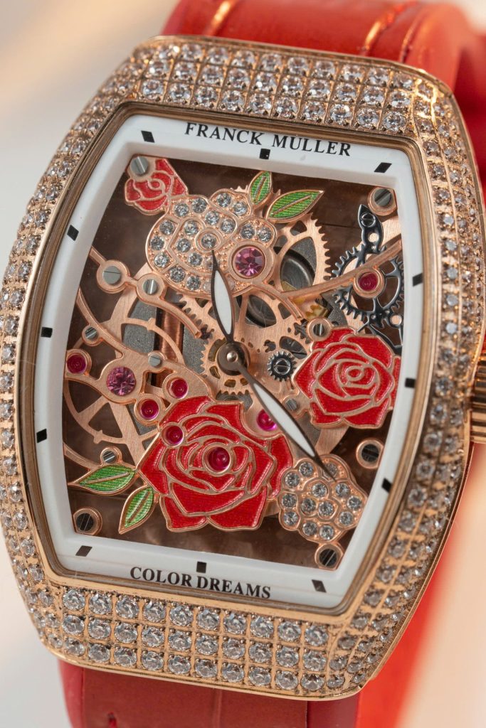 Đồng Hồ Franck Muller Replica 11 Vanguard V32 Skeleton Mặt Hoa Màu Đỏ 36mm (2)