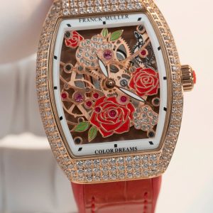 Đồng Hồ Franck Muller Replica 11 Vanguard V32 Skeleton Mặt Hoa Màu Đỏ 36mm (2)