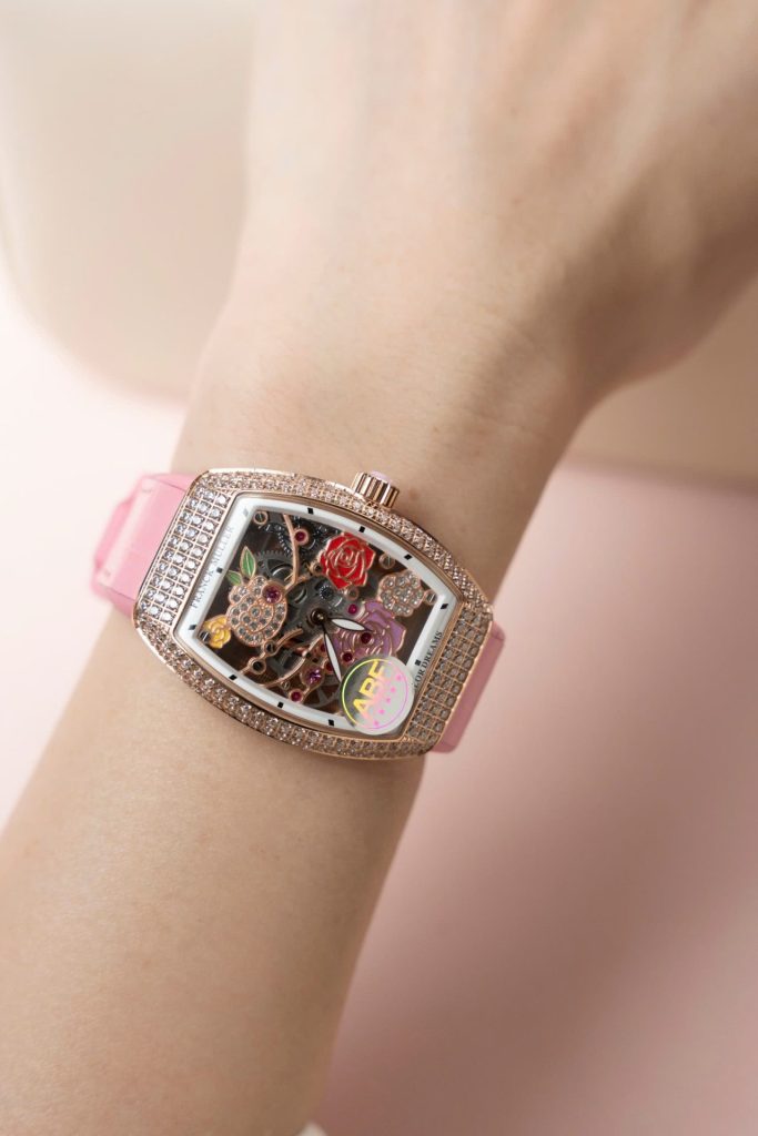 Đồng Hồ Franck Muller Replica 11 Vanguard V32 Skeleton Mặt Hoa Màu Hồng 36mm (2)