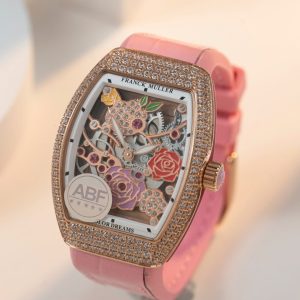 Đồng Hồ Franck Muller Replica 11 Vanguard V32 Skeleton Mặt Hoa Màu Hồng 36mm (2)