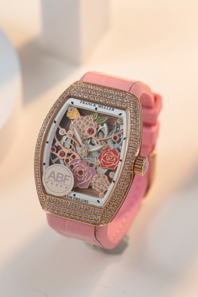 Đồng Hồ Franck Muller Replica 11 Vanguard V32 Skeleton Mặt Hoa Màu Hồng 36mm (2)