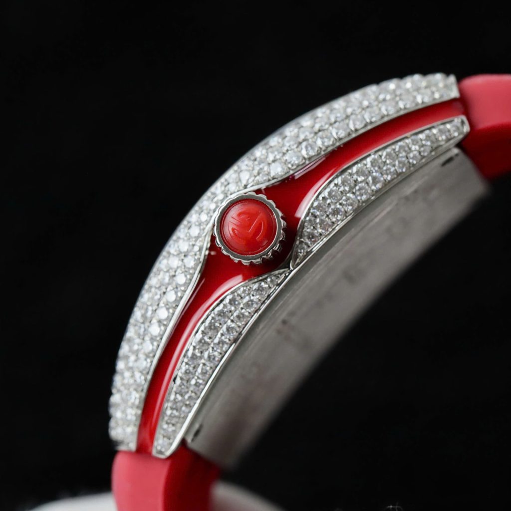 Đồng Hồ Franck Muller V32 Vanguard Lady Heart Màu Đỏ Chế Tác Full Kim Cương Moissanite 36mm (2)