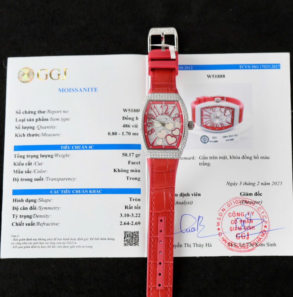 Đồng Hồ Franck Muller V32 Vanguard Lady Heart Màu Đỏ Chế Tác Full Kim Cương Moissanite 36mm (2)
