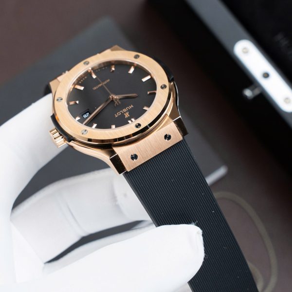 Đồng Hồ Hublot Classic Fusion King Gold Mặt Đen Replica 11 Máy SW300 Dây Cao Su 42mm (2)