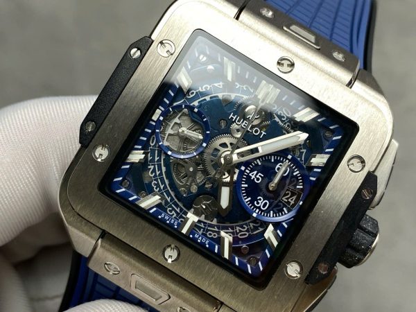 Đồng Hồ Hublot Nam Rep 11 Square Bang Unico Titanium Màu Xanh Dương Xưởng BBF 42mm (1)