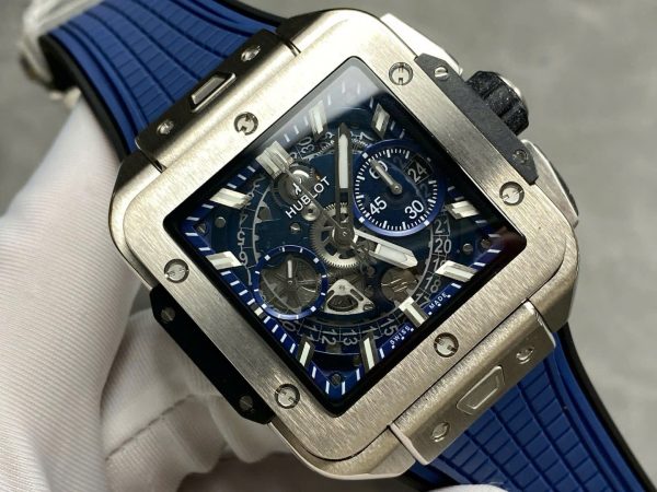 Đồng Hồ Hublot Nam Rep 11 Square Bang Unico Titanium Màu Xanh Dương Xưởng BBF 42mm (1)