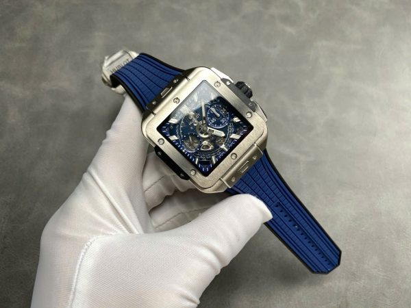 Đồng Hồ Hublot Nam Rep 11 Square Bang Unico Titanium Màu Xanh Dương Xưởng BBF 42mm (1)