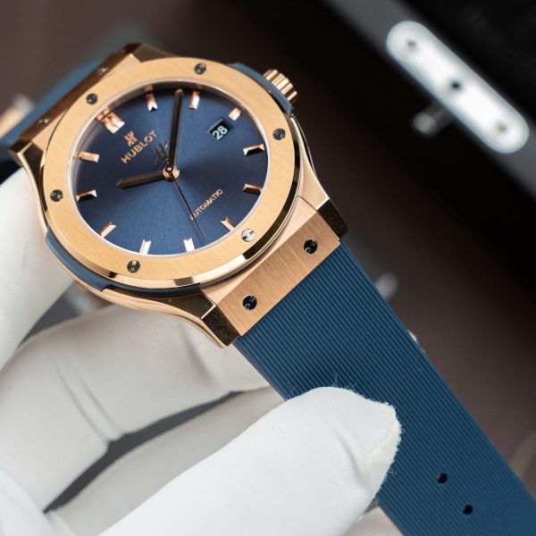 Đồng Hồ Hublot Rep 11 Classic Fusion King Gold Màu Xanh Dương Máy SW300 Thuỵ Sỹ Dây Cao Su 42mm (2)
