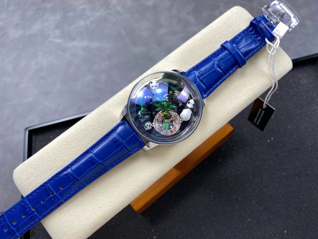 Đồng Hồ Jacob & Co Rồng Đen Replica Cao Cấp Nhất Dây Da Màu Xanh 45mm (1)