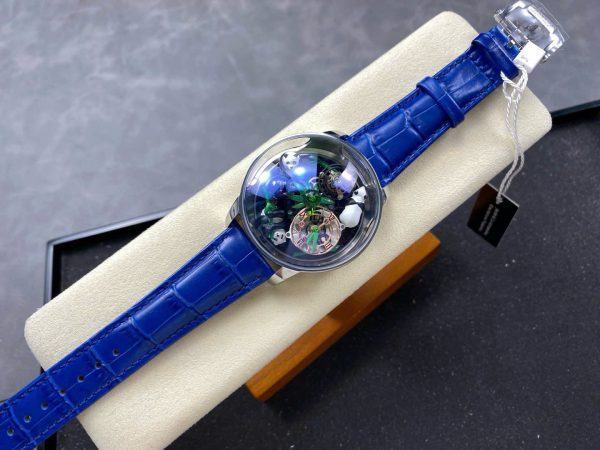 Đồng Hồ Jacob & Co Gấu Trúc Replica Cao Cấp Nhất Dây Da Màu Xanh 50mm (1)