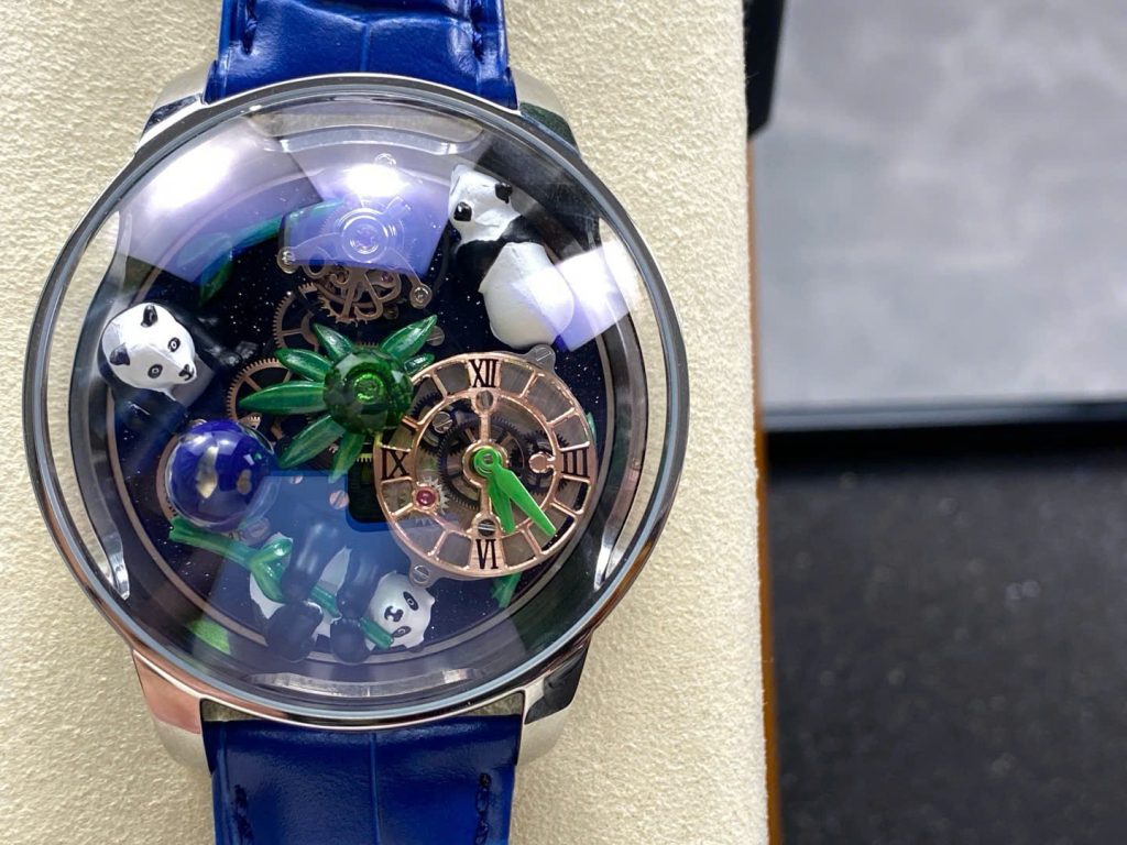 Đồng Hồ Jacob & Co Rồng Đen Replica Cao Cấp Nhất Dây Da Màu Xanh 45mm (1)