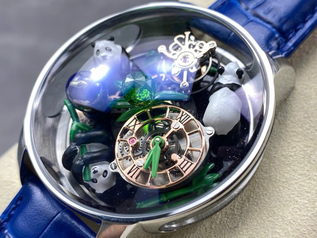 Đồng Hồ Jacob & Co Rồng Đen Replica Cao Cấp Nhất Dây Da Màu Xanh 45mm (1)