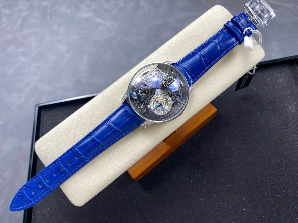 Đồng Hồ Jacob & Co Rồng Đen Replica Cao Cấp Nhất Dây Da Màu Xanh 45mm (10)