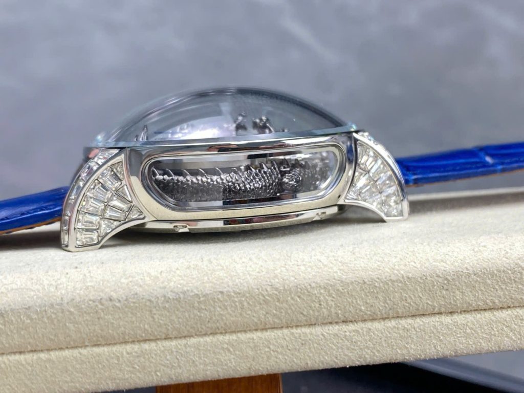 Đồng Hồ Jacob & Co Rồng Đen Replica Cao Cấp Nhất Dây Da Màu Xanh 45mm (10)