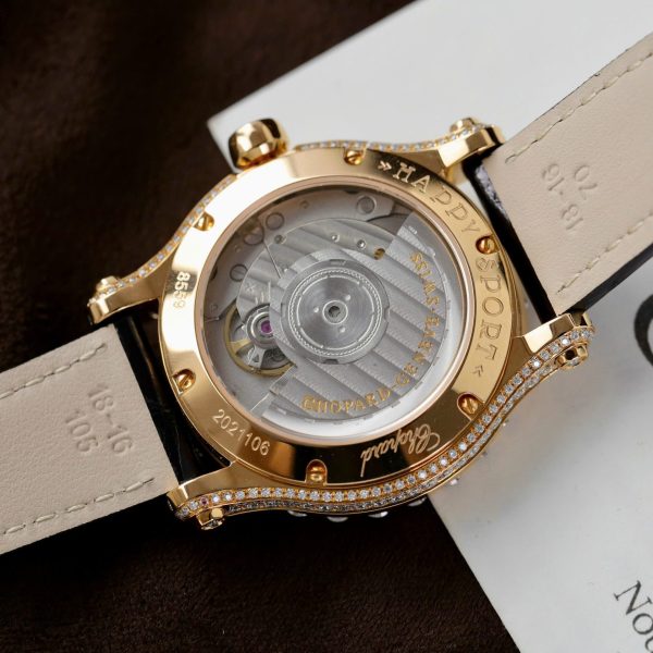 Đồng Hồ Nữ Chopard Happy Sport 274809 Chế Tác Bọc Vàng Thật + Đính Kim Cương Moissanite 36mm (2)