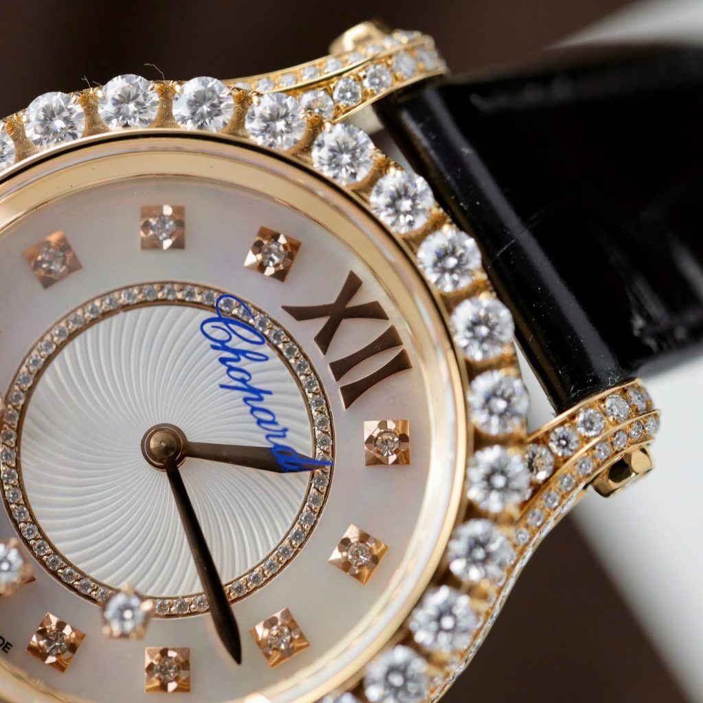 Đồng Hồ Nữ Chopard Happy Sport 274809 Chế Tác Bọc Vàng Thật + Đính Kim Cương Moissanite 36mm (2)