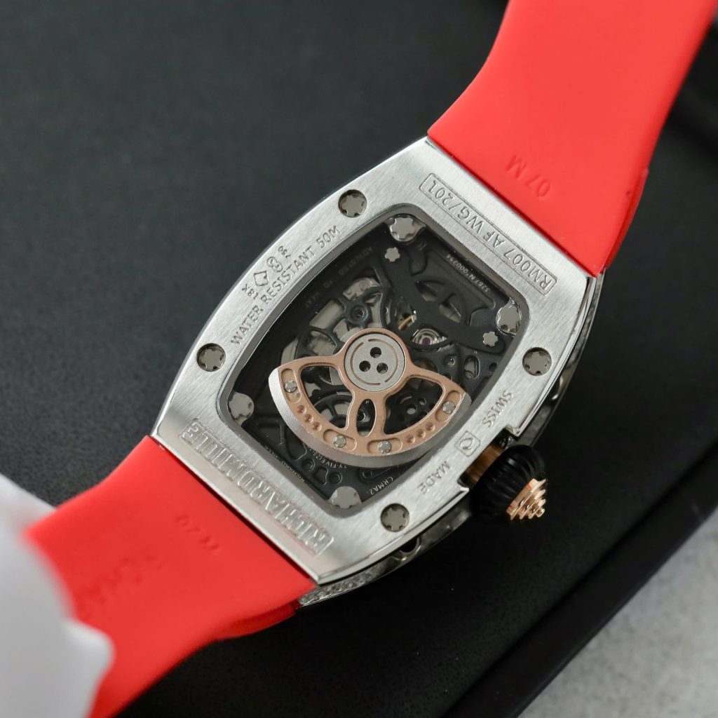 Đồng Hồ Nữ Richard Mille Màu Đỏ RM007 Chế Tác Đính Moissanite Hong Kong 36mm (2)