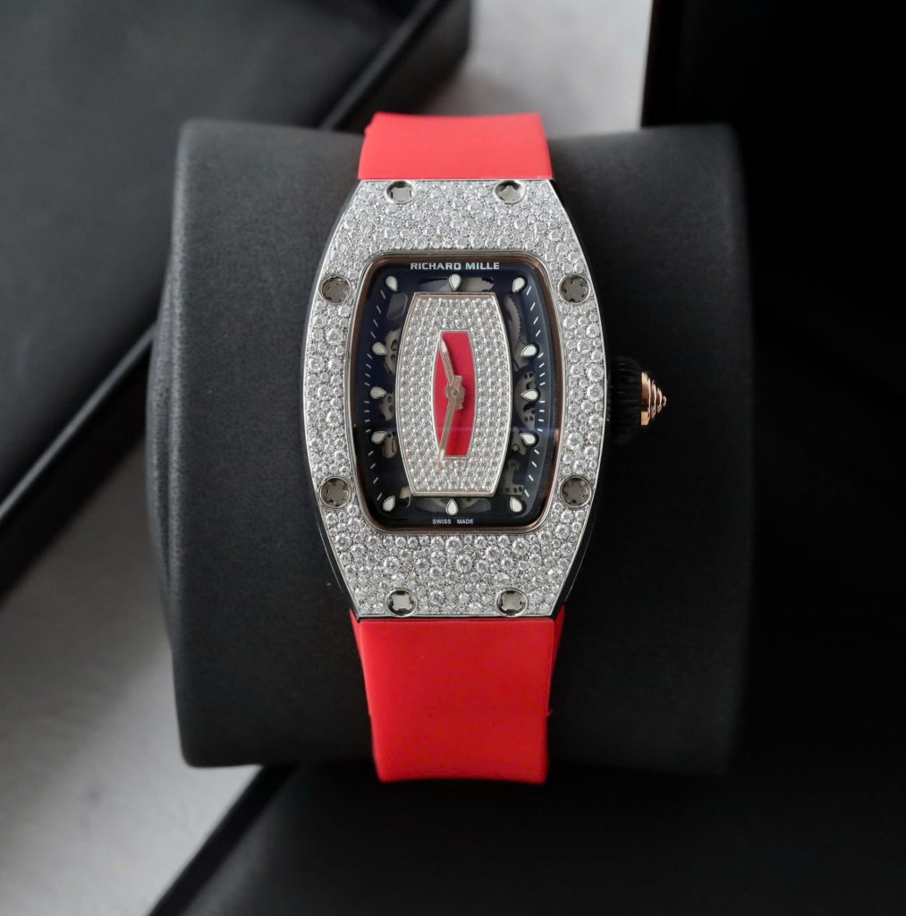 Đồng Hồ Nữ Richard Mille Màu Đỏ RM007 Chế Tác Đính Moissanite Hong Kong 36mm (2)