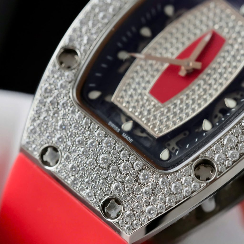 Đồng Hồ Nữ Richard Mille Màu Đỏ RM007 Chế Tác Đính Moissanite Hong Kong 36mm (2)