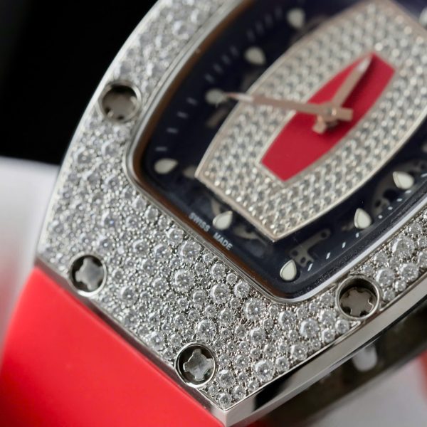 Đồng Hồ Nữ Richard Mille Màu Đỏ RM007 Chế Tác Đính Moissanite Hong Kong 36mm (2)