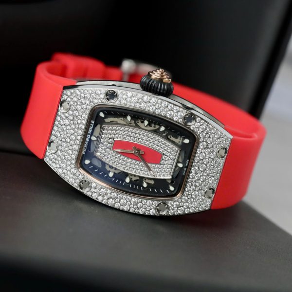 Đồng Hồ Nữ Richard Mille Màu Đỏ RM007 Chế Tác Đính Moissanite Hong Kong 36mm (2)