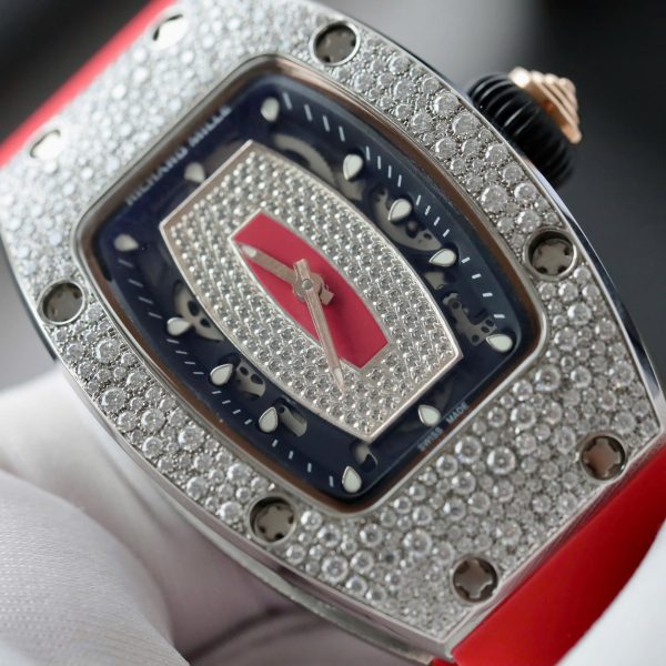 Đồng Hồ Nữ Richard Mille Màu Đỏ RM007 Chế Tác Đính Moissanite Hong Kong 36mm (2)