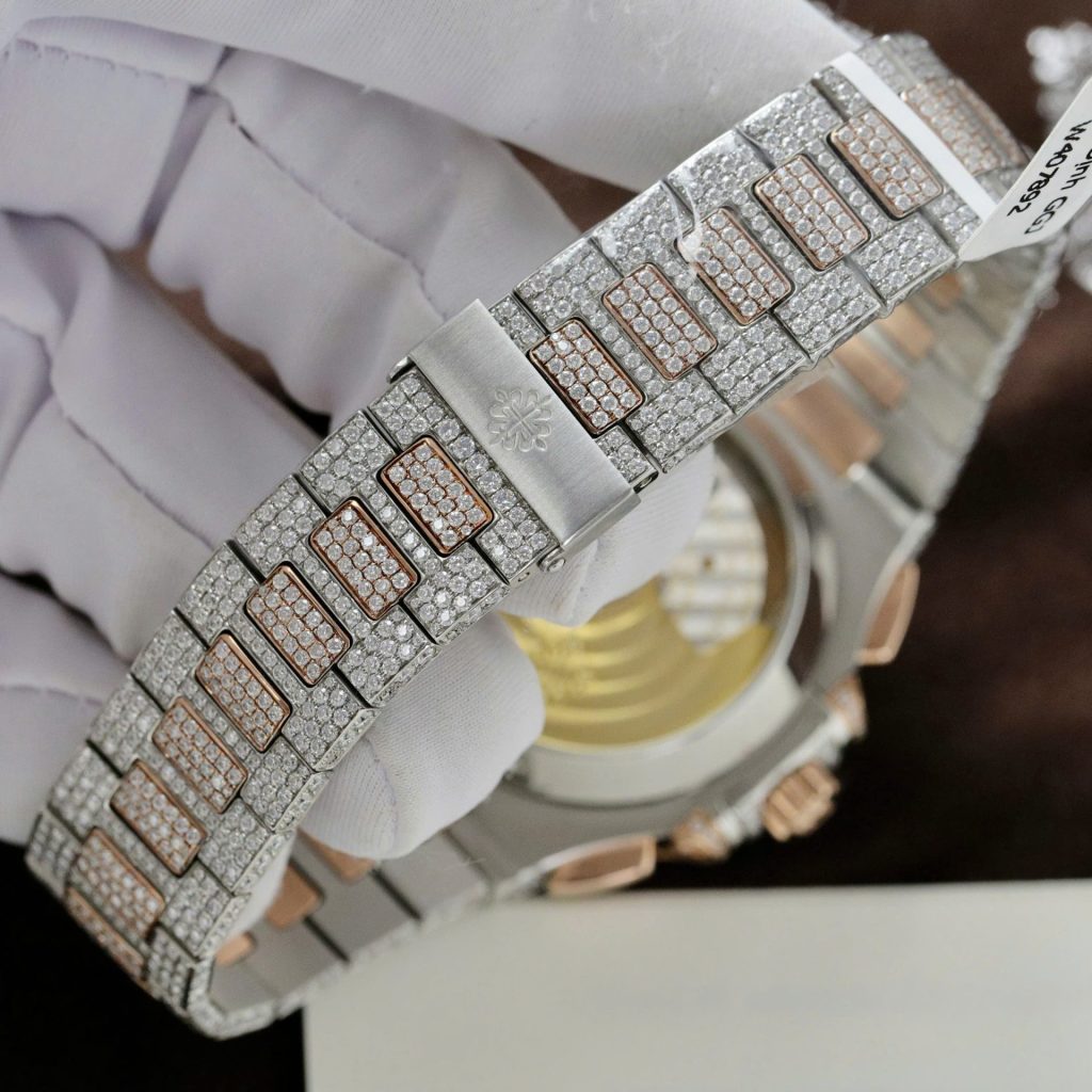 Đồng Hồ Patek Philippe Nautilus 5980 Replica 11 Bọc Vàng Thật Đính Full Kim Cương Moissanite 40mm (2)