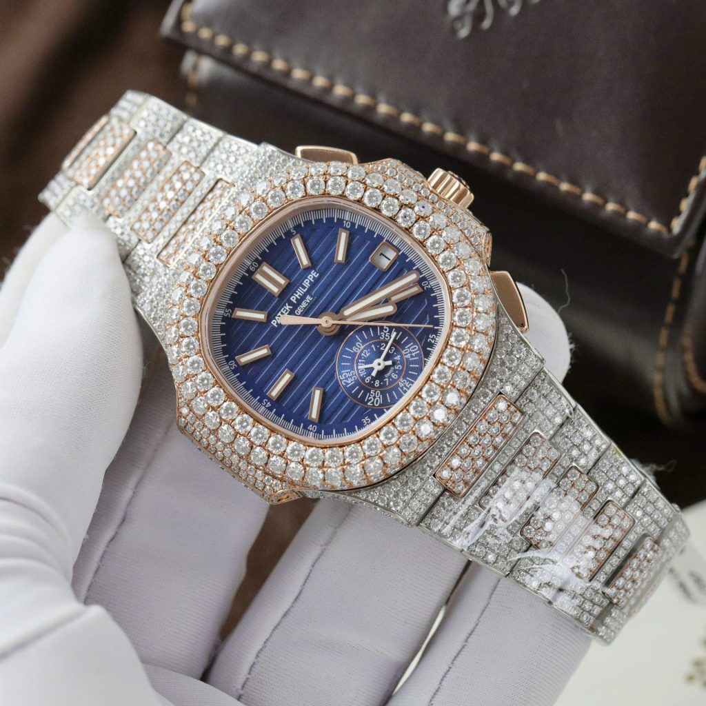 Đồng Hồ Patek Philippe Nautilus 5980 Replica 11 Bọc Vàng Thật Đính Full Kim Cương Moissanite 40mm (2)