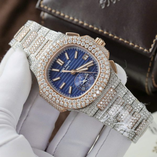 Đồng Hồ Patek Philippe Nautilus 5980 Replica 11 Bọc Vàng Thật Đính Full Kim Cương Moissanite 40mm (2)