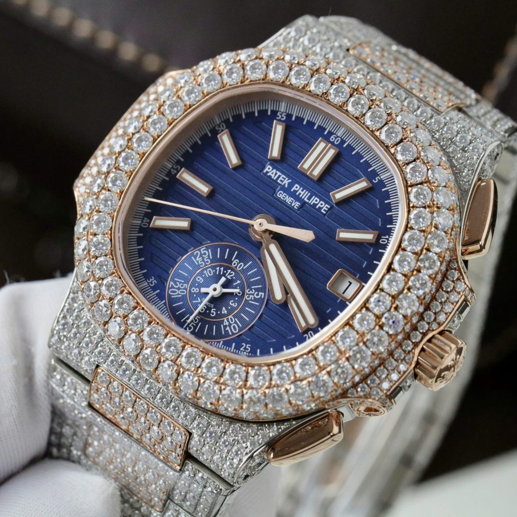 Đồng Hồ Patek Philippe Nautilus 5980 Replica 11 Bọc Vàng Thật Đính Full Kim Cương Moissanite 40mm (2)