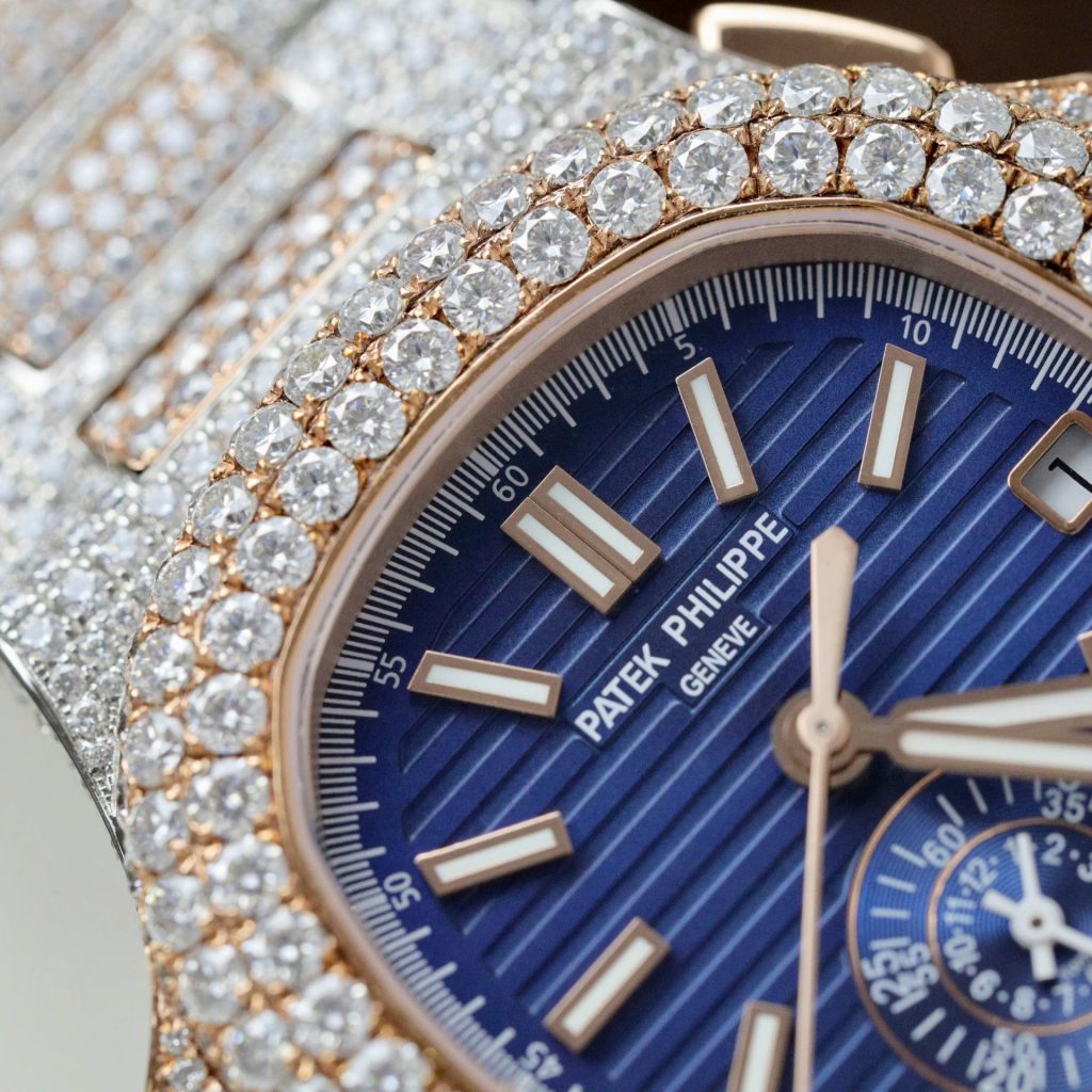 Đồng Hồ Patek Philippe Nautilus 5980 Replica 11 Bọc Vàng Thật Đính Full Kim Cương Moissanite 40mm (2)