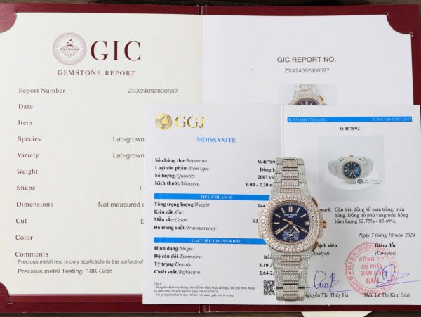 Đồng Hồ Patek Philippe Nautilus 5980 Replica 11 Bọc Vàng Thật Đính Full Kim Cương Moissanite 40mm (2)