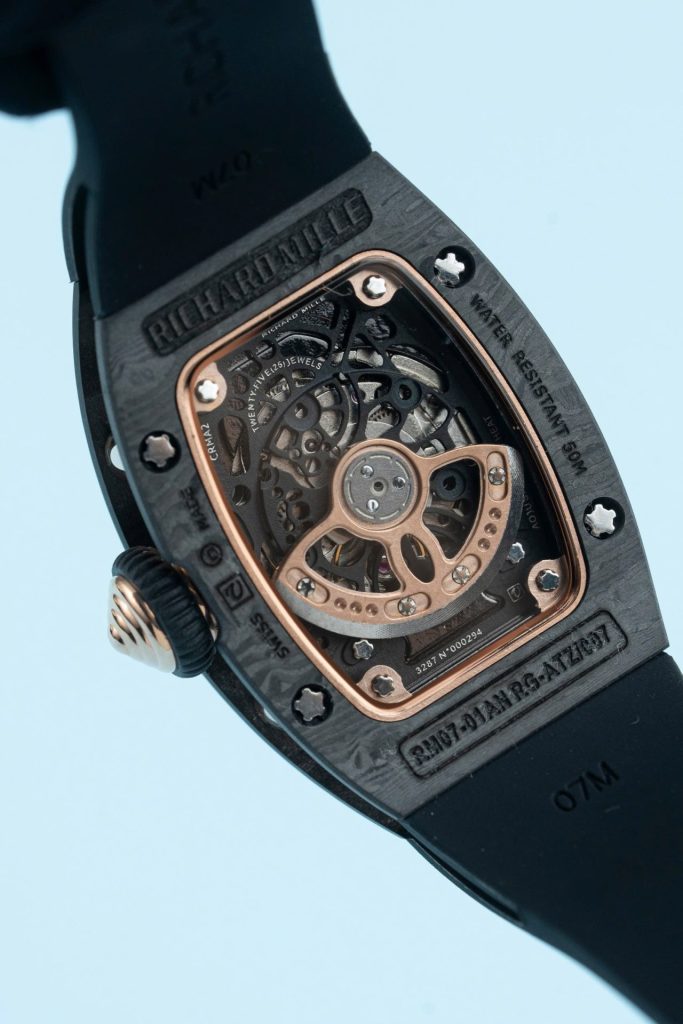 Đồng Hồ Richard Mille RM07-01 Fake 11 Vỏ Carbon Dây Cao Su Đen 36mm (1)