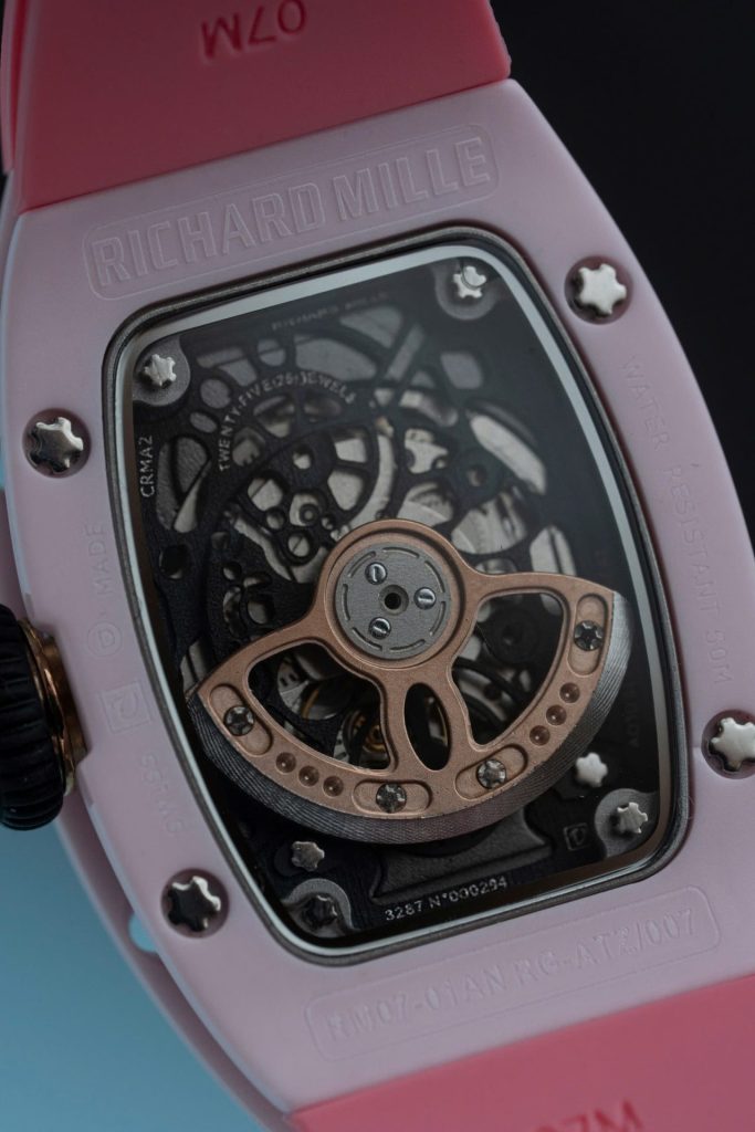 Đồng Hồ Richard Mille RM07-01 Fake 11 Vỏ Ceramic Dây Cao Su Màu Hồng 36mm (2)