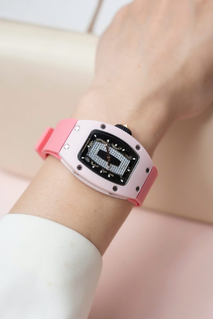 Đồng Hồ Richard Mille RM07-01 Fake 11 Vỏ Ceramic Dây Cao Su Màu Hồng 36mm (2)
