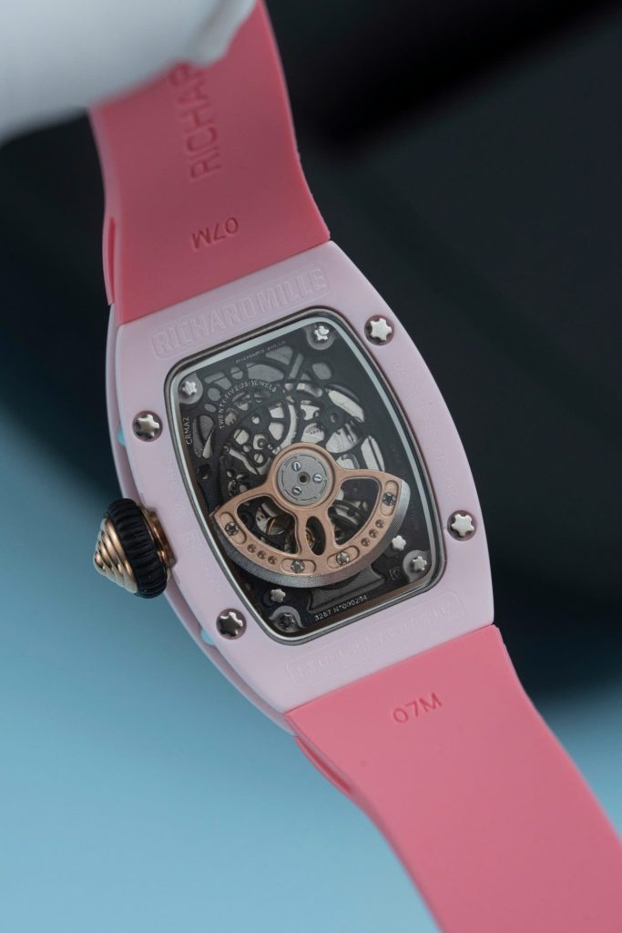 Đồng Hồ Richard Mille RM07-01 Fake 11 Vỏ Ceramic Dây Cao Su Màu Hồng 36mm (2)
